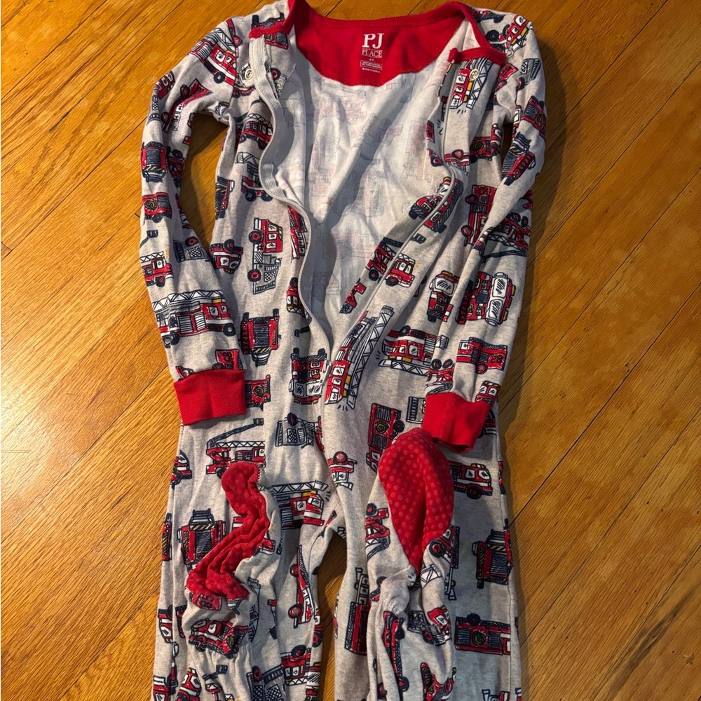 Place Red-Trim Firetruck Print Kids Onesie